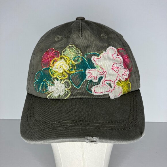 Disney Gray Distressed Style Floral Mickey Mouse Embroidered Adjustable Hat Cap - Picture 1 of 9
